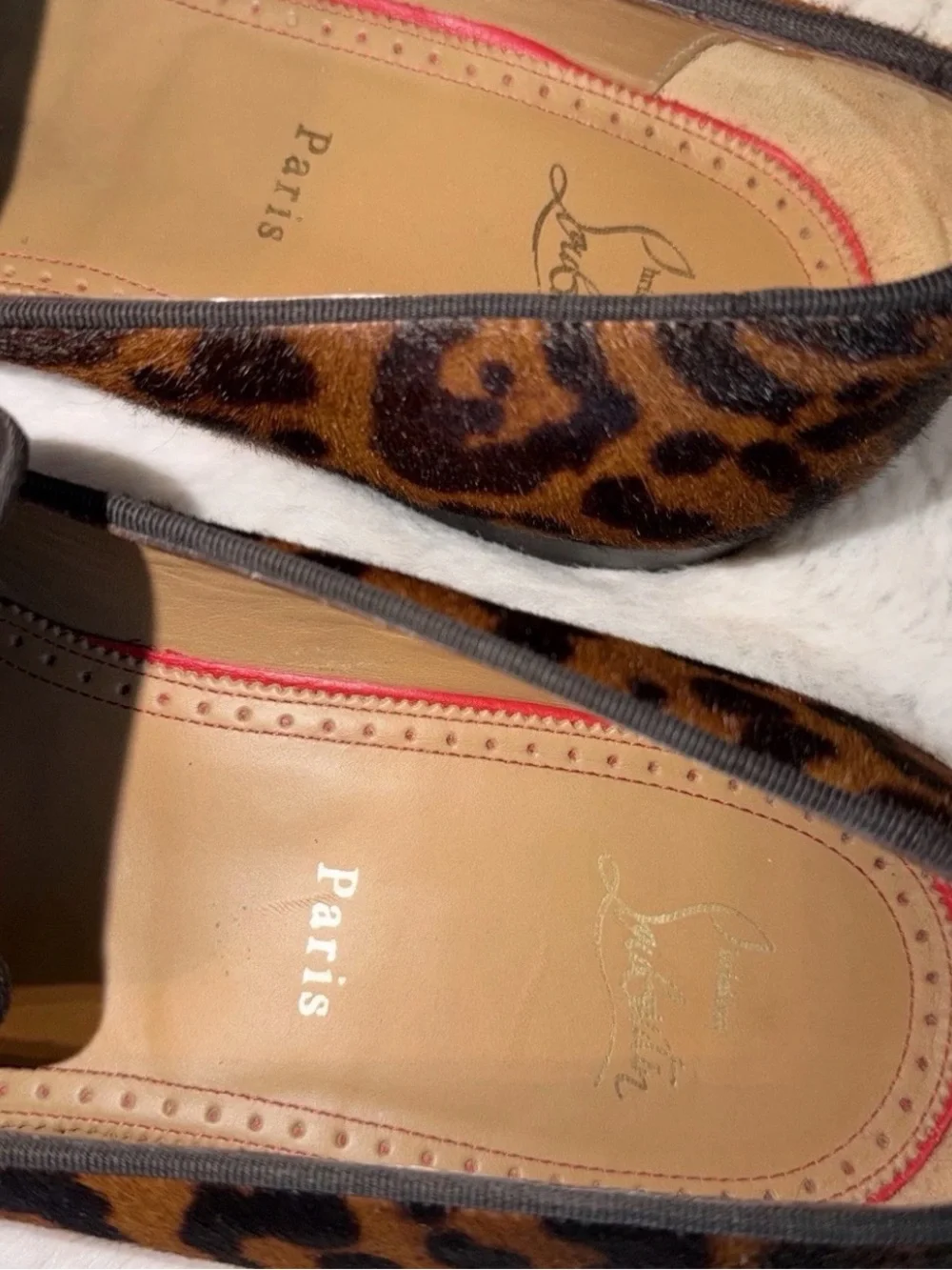 Men’s sz 11 Christian Louboutin dandelion leopard calf hair loafers